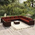 vidaXL 12 Piece Patio Lounge Set with Cushions Brown Poly Rattan