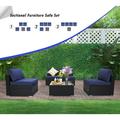 EXCITED WORK Blue 5 Pcs Patio PE Rattan Wicker Sofa Set Outdoor Sectional Furniture Sets with Couch Cushions 2 Pillow and Tea Table