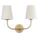 Permo Vintage Double Sconce Antique 2-Lights with Flared Funnel Linen Beige Fabric Shade