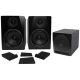 (2) Rockville APM6B 6 Powered Studio Monitors+Active 10 Subwoofer+Foam Pads