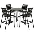 Hanover Cortino 5-Piece Commercial-Grade Counter-Height Dining Set with 4 Aluminum Slat-Back Chairs and a 38-in. Slat-Top Table