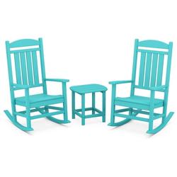 Hanover Pineapple Cay All-Weather 3-Piece Outdoor Patio Porch Rocker Chat Set 2 Rockers and Side Table Eco-Friendly Recycled Material - PINE3PC-BLU