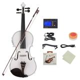 Hassch Full Size 4/4 Wood Violin Kit EQ Violin with Case Bow Violin Strings Shoulder Rest Electronic Tuner Connecting Wire White
