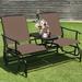 Gymax Patio 2-Person Glider Rocking Char Loveseat Garden w/ Tempered Glass Table Brown