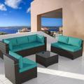 Gotland 7 Piece Outdoor Patio Furniture Set PE Rattan Wicker Patio Sectional Sofa Conversation Set(Green blue)