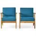 Noble House Perla Outdoor Teaked Acacia Wood Chair Blue Cushion (Set of 2)