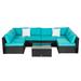 Kinbor 7 Pcs Outdoor Furniture Set Wicker Sectional Sofa Patio Conversation Sofa Set Blue