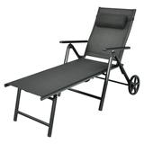Patiojoy Outdoor Folding Lounge Chair Patio Portable Longer w/Wheels & Adjustable Backrest