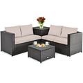 4PCS Outdoor Patio Rattan Furniture Set Cushioned Loveseat Storage Table