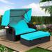 LVUYOYO Patio Wicker Furniture Set - Outdoor Rattan Sofa Set with Retractable Canopy Side Table Ottoman Cushion - PE Rattan Loveseat for Backyard Porch Garden Poolside Balcony