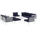 Modern Contemporary Urban Design Outdoor Patio Balcony Ten PCS Sectional Sofa Set Navy Blue White Rattan