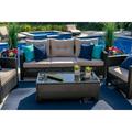 Bari 4-Piece Resin Wicker Outdoor Patio Furniture Conversation Sofa Set L in Espresso Brown w/ Three-seat Sofa Two Armchairs and Coffee Table