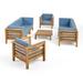 GDF Studio Cascada Outdoor Acacia Wood 8 Seater Sofa and Club Chair Set with Cushion Teak and Blue