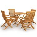 Anself 5 Piece Wooden Patio Dining Set Folding Round Garden Table and 4 Chairs Teak Wood Outdoor Dining Set for Garden Backyard Balcony Patio Furniture