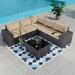 Gotland 6 Piece Patio Conversation Set Outdoor Sectional Sofa Rattan Wicker Patio Furniture Set Sand