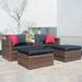 5 Pieces Outdoor Patio Garden Brown Wicker Sectional Conversation Sofa Set with Black Cushions and Red Pillows w/Furniture Protection Cover