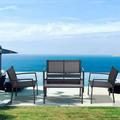 FreshTop 4PCS Patio Furniture Set Outdoor Garden Patio Conversation Sets Poolside Lawn Chairs with Glass Coffee Table Porch Furniture Black