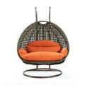 LeisureMod Wicker Hanging 2 person Egg Swing Chair Orange