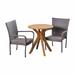 Galaxie Outdoor Acacia Wood and Wicker 3 Piece Bistro Set - Teak and Multibrown