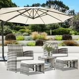 Outdoor Indoor Patio Furniture Set 5 Pieces PE Rattan Sectional Furniture Set with Coffee Table Cushioned Chair & Ottoman Patio Conversation Sofa Set for Garden Yard Deck Poolside Gray D1073