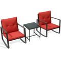 Yayle 3-Piece Comfortable Porch Furniture Set - A Sturdy Glass Table With 2 Aesthetic Chairs - Red