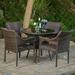 Parks 5-Piece Outdoor Round Glass Top Wicker Dining Set Multi-Brown