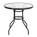 Round Outdoor Dining Table BTMWAY Toughened Glass Table with Metal Frame and Umbrella Hole Patio Bar Table Conversation Coffee Table Tempered Glass Top Bistro Table for Backyard Garden Poolside