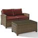 Afuera Living Modern 2 Piece Wicker Patio Sofa Set in Brown and Sangria