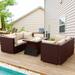 NICESOUL 5 Pcs Outdoor Furniture with Fire Pit Table Wicker Sofa Espresso