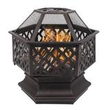 Fithood 22 Hexagonal Shaped Iron Brazier Wood Burning Fire Pit Decoration for Backyard Poolside