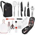 23-Piece Camp Cooking Utensil Kit BBQ Grill Tool Set with Organizer Bag Clatine 23-in-1 Kit Travel Kitchen Grill Accessories Portable Compact Gear Cookware Kit for Camping RV Sailboat Backyard BBQ