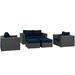 Modern Contemporary Urban Design Outdoor Patio Balcony Five PCS Sectional Sofa Set Navy Blue Rattan