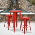 Flash Furniture 24 Round Metal Indoor-Outdoor Bar Table Set with 2 Square Seat Backless Stools Red 24 W x 24 D x 41 H