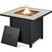 Alden Design 30 Propane Gas Fire Pit Table with Ceramic Tabletop Rattan Pattern Steel Base for Garden/Patio/Courtyard Black