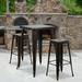 BizChair Commercial Grade 23.75 Square Black-Antique Gold Metal Indoor-Outdoor Bar Table Set with 2 Square Seat Backless Stools