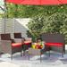 Devoko 4 Pieces Outdoor Patio Conversation Set PE Rattan Wicker Furniture Set Brown/Red