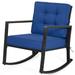 Patiojoy Outdoor Wicker Rocking Chair Glider Rattan Rocker Recliner with Navy Cushion