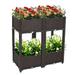 Raised Garden Bed for Herbs/Patio Plastic Flower Planter Box/Outdoor Vegetables Planting Box/Growing Box Container with Legs and Drain Hole/for Garden Balcony Lawn/4 Packs/Brown D6833