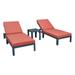 LeisureMod Chelsea Modern Aluminum Outdoor Chaise Lounge Chair Set of 2 With Side Table & Orange Cushions