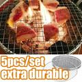 Cheers.US 5Pcs/Set BBQ Pan BBQ Grill Round Disposable BBQ Grill Rack Roast Net Grate Barbecue Baking Pan for Barbecue Grill Outdoor Barbecue Camping Silver-Different Sizes