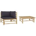 Dcenta 2 Piece Patio Lounge Set with Cushions Corner Sofa and Side Table Conversation Set Bamboo Outdoor Sectional Sofa Set for Garden Balcony Yard Deck