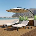 LeisureMod Chelsea Modern Aluminum Outdoor Chaise Lounge Chair With Side Table & Beige Cushions