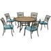 Hanover Monaco 7-Piece Outdoor Patio Dining Set 6 Cushioned Stationary Chairs and 60 Round Tile Table Brushed Bronze Finish Rust-Resistant All-Weather - MONDN7PCRDTL-C-BLU