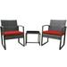 Bambina 3-Piece Outdoor Bistro Rattan Furniture Set -2 Beautiful Chairs With a Modern Design Glass Coffee Table - Red