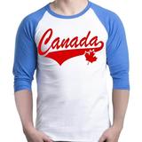 Shop4Ever Men s Canada Red with Leaf Canadian Flag Raglan Baseball Shirt XXX-LargeWhite/Blue