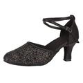 HSMQHJWE Women s Ballroom Rhinestone Dance Shoes Latin Salsa Bachata Practice Performance Dancer Shoes Closed Toe Low Heel ï¼ˆBlack 8.5)