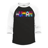 Shop4Ever Men s Human Rainbow Raglan Baseball Shirt Small Black/White