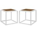 Home Square Aluminum Outdoor Side Table in White and Natural - Set of 2