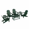 WestinTrends Malibu 7-Pieces Outdoor Patio Furniture Set All Weather Outdoor Seating Plastic Adirondack Chair Set of 4 Coffee Table and 2 Side Table Dark Green