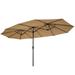 15 Ft Patio Double-Sided Umbrella Market Umbrella for Outside Outdoor Extra Large Umbrella Rectangle Umbrellas with Crank Patio Shade for Garden Poolside Deck Taupe D7015